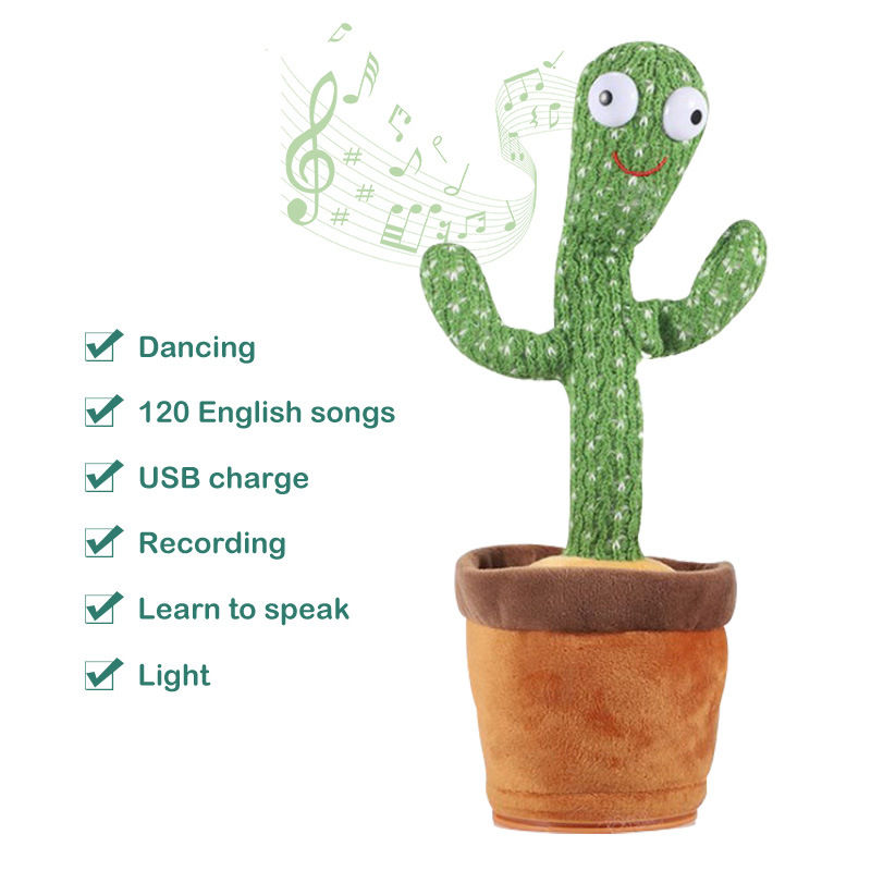 Plush Dancing Cactus Repeat What You Said Kids Stuffed Toys Singing Spanish