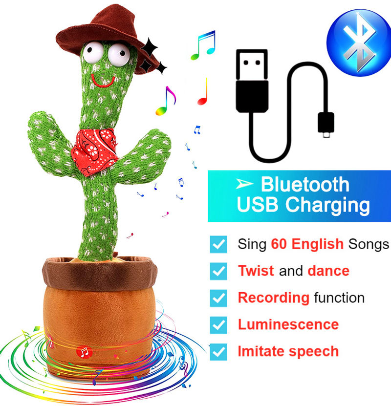 Bluetooth Dancing Cactus 60/120 Songs Speaker Talking Usb Chargeable Voice R