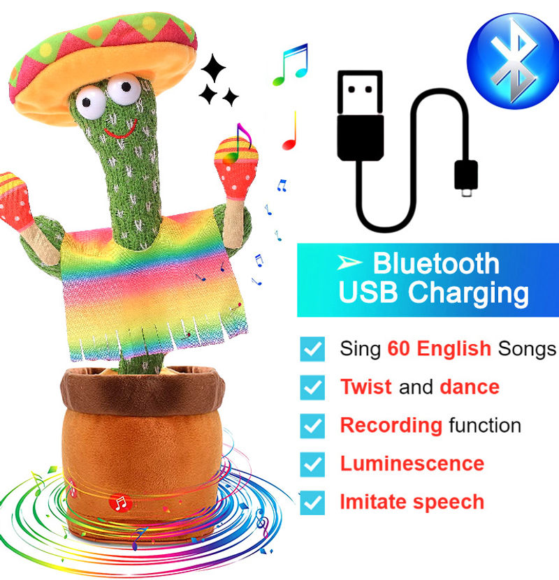 Bluetooth Dancing Cactus 60/120 Songs Speaker Talking Usb Chargeable Voice R