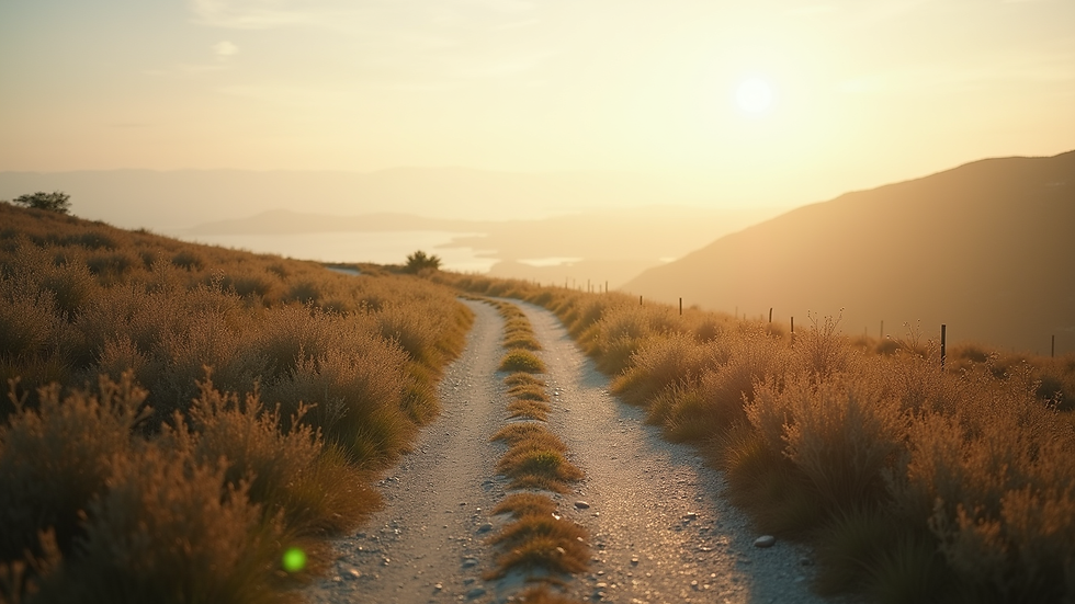 Eye-level view of a serene landscape with a winding path