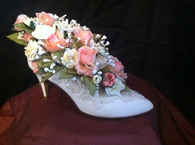 white high heel shoe floral arrangement