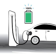 Illustration of EV charging, battery becoming 100%