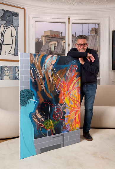Portrait de l'artiste peintre Abraham Aronovitch dans son atelier à Paris.