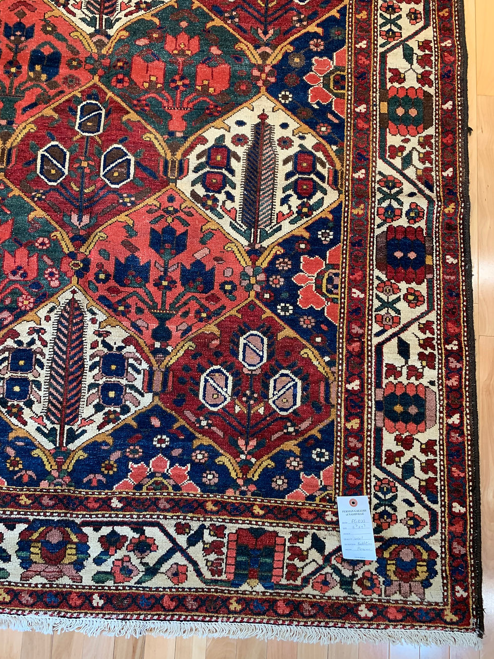 Thumbnail: Bakhtiari Persian Runner in rich red, blue, and salmon. Handmade with a wool-cotton, at Persian Gallery of Nashville