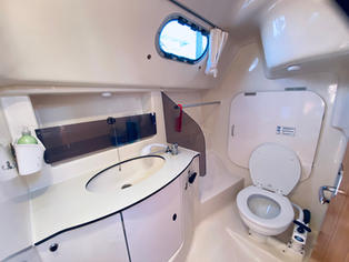 The Head - Simple, easy to clean, and easy to use. Features a showering unit for days that are too cold to jump into the lake while out on anchor.