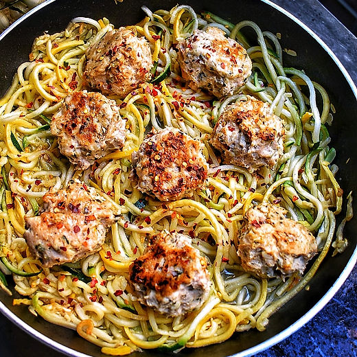 Chicken Meatballs w/Zucchini Noodles