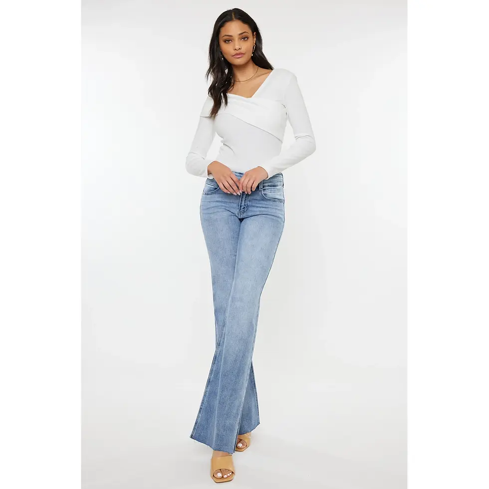 Thumbnail: Kancan Medium Wash Mid-Rise Flare Jean w/ Bottom Side Slit