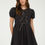 Thumbnail: Front tie short puff sleeve babydoll mini dress