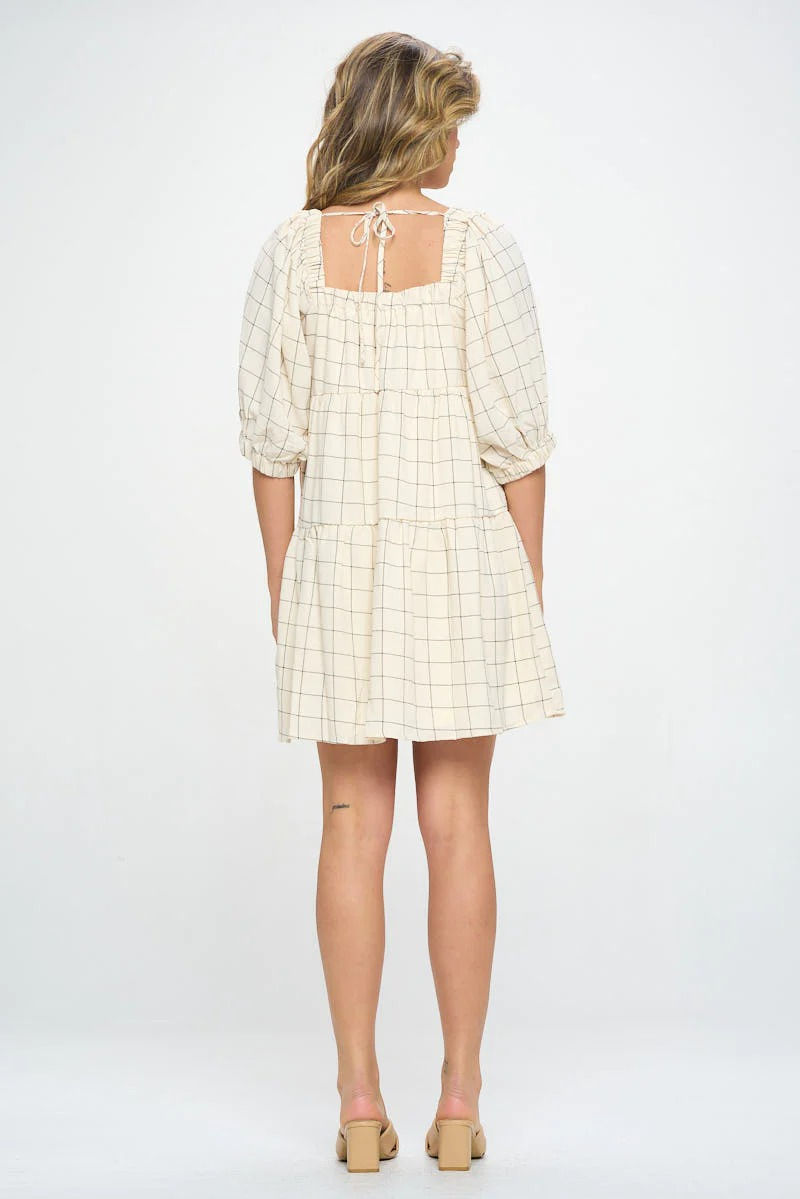 Thumbnail: Plaid Balloon Sleeve Babydoll Dress 