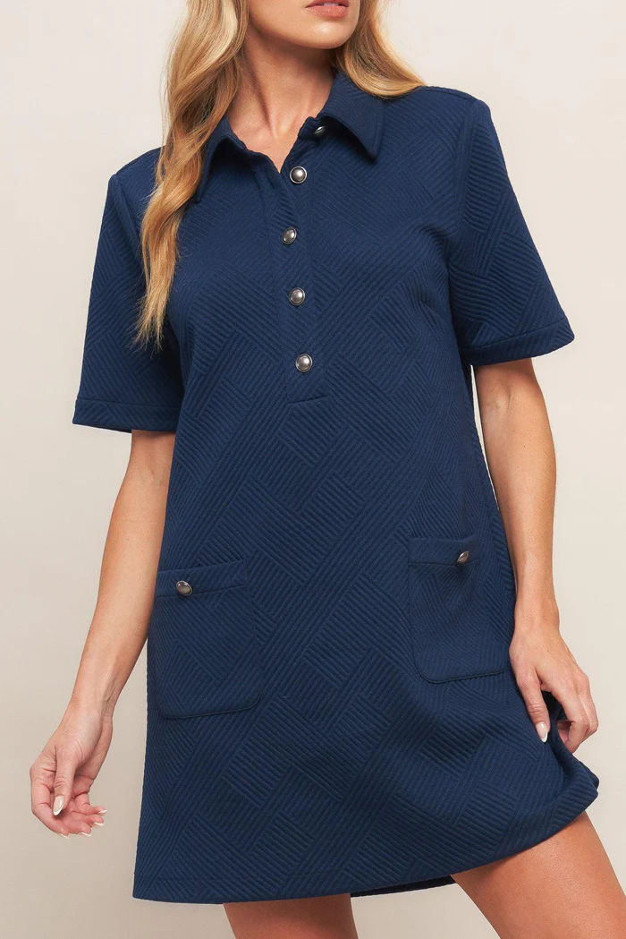 Thumbnail: Textured Knit Mini Dress, Navy