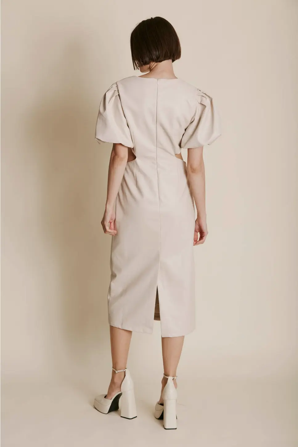 Thumbnail: Oyster Vegan Leather Midi Dress
