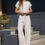 Thumbnail: Drawstring pinstripe wide leg linen pants
