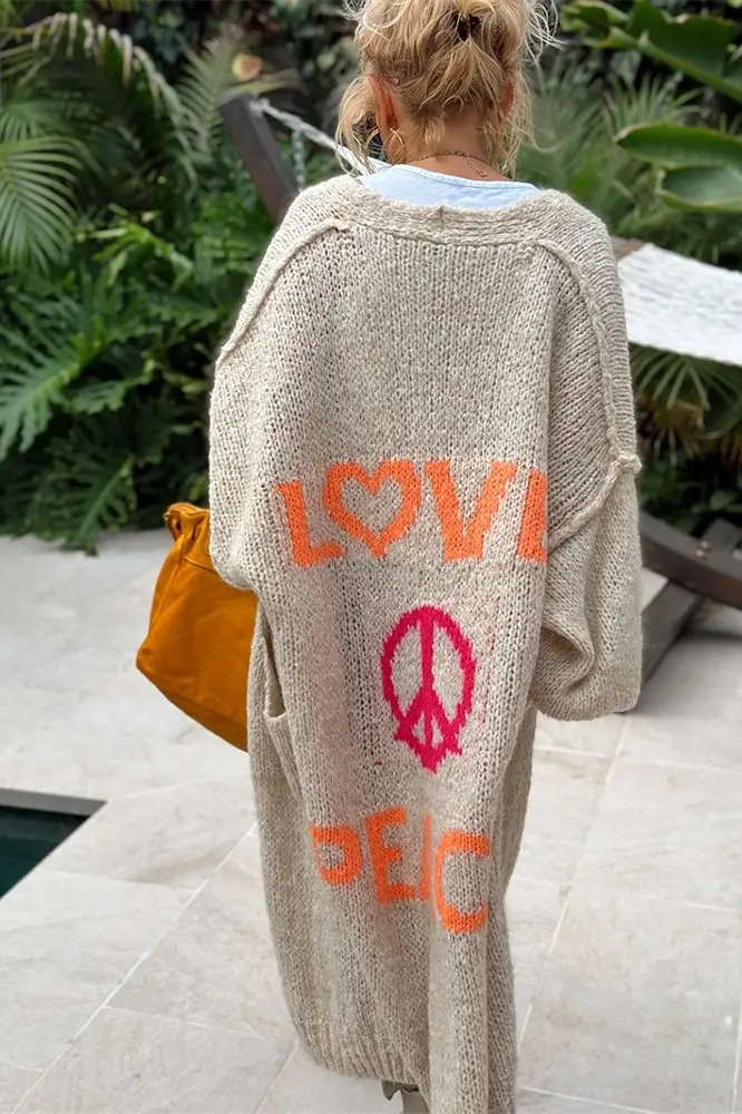 Thumbnail: Love & Peace Knit Sweater Long Cardigan 