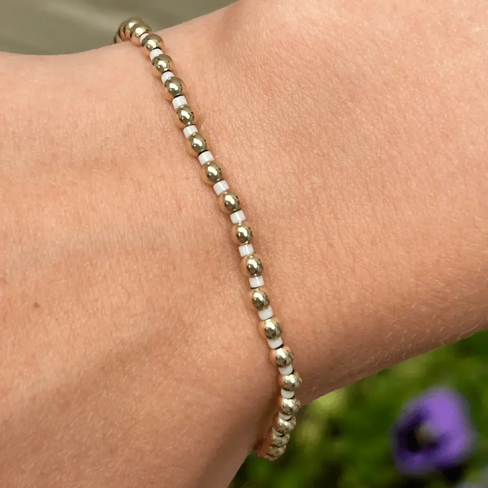 Erin Gray 3mm Ivory & Gold Waterproof 7” bracelet 