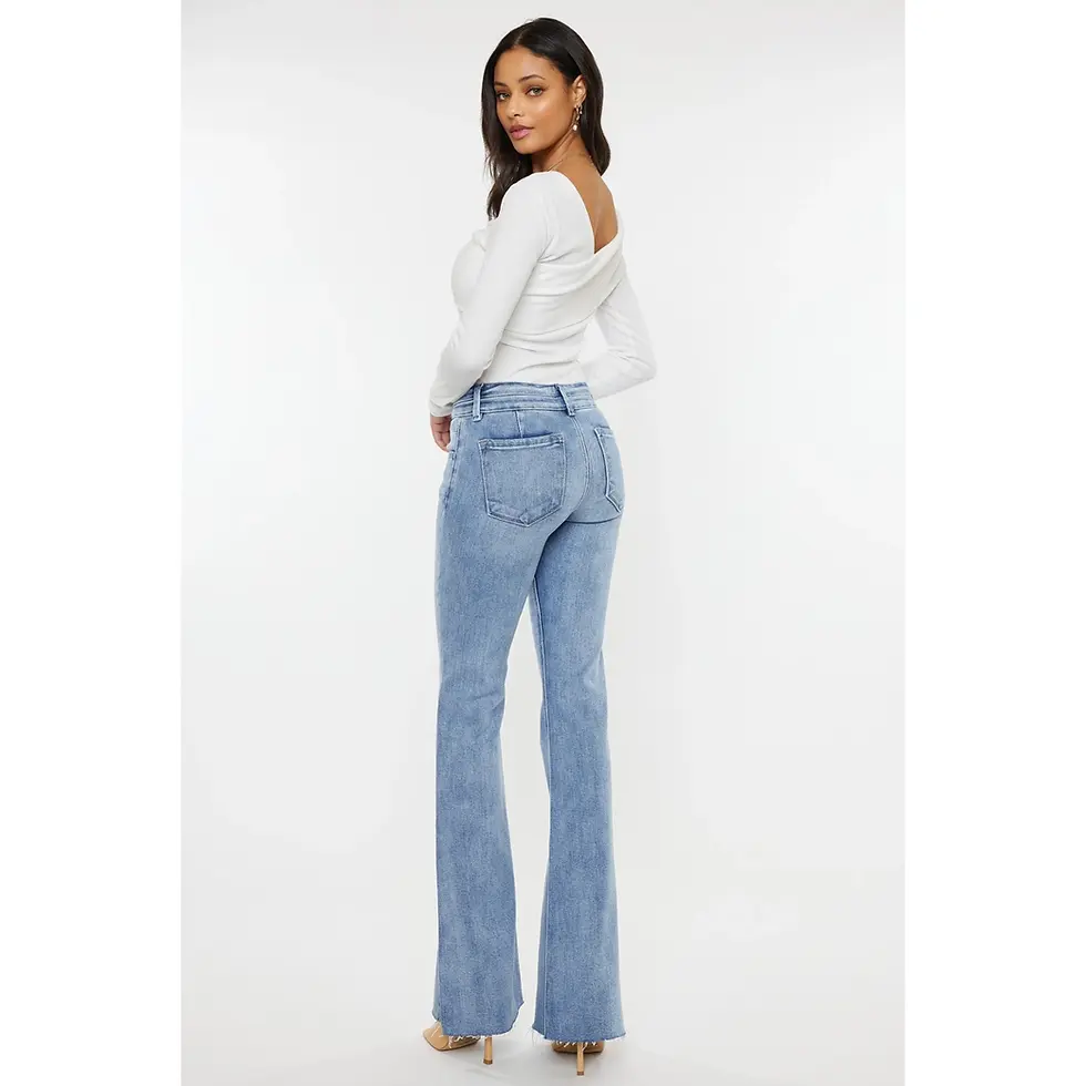 Thumbnail: Kancan Medium Wash Mid-Rise Flare Jean w/ Bottom Side Slit