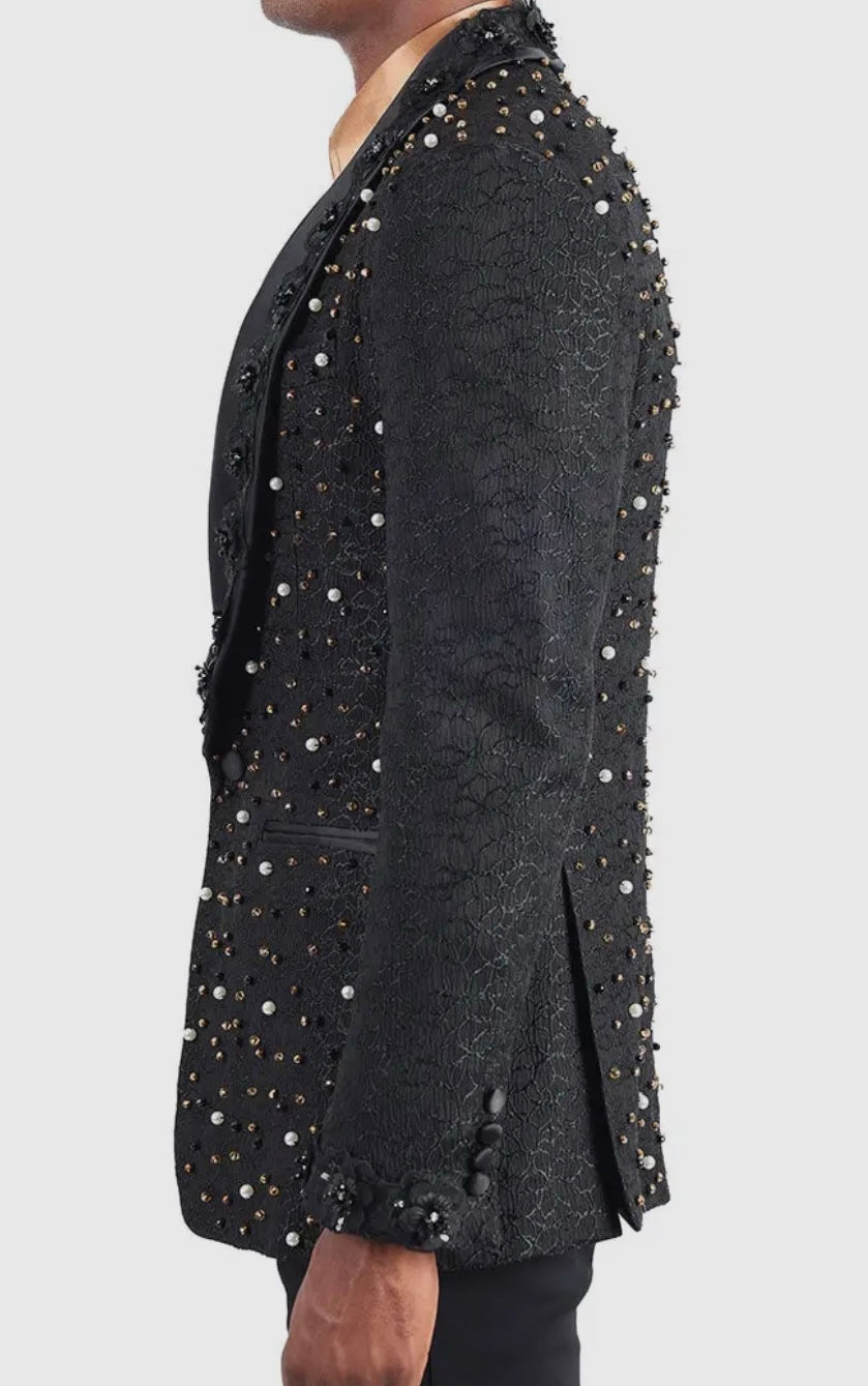 Thumbnail: Men's Rhinestone Beads Flowers Shawl Collar Blazer