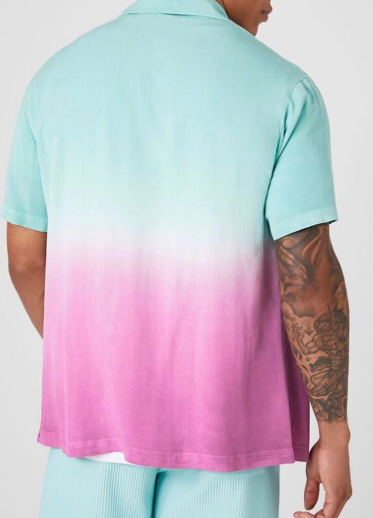 Thumbnail: A rayon twill shirt featuring an allover gradient wash, Cuban collar, button-fro