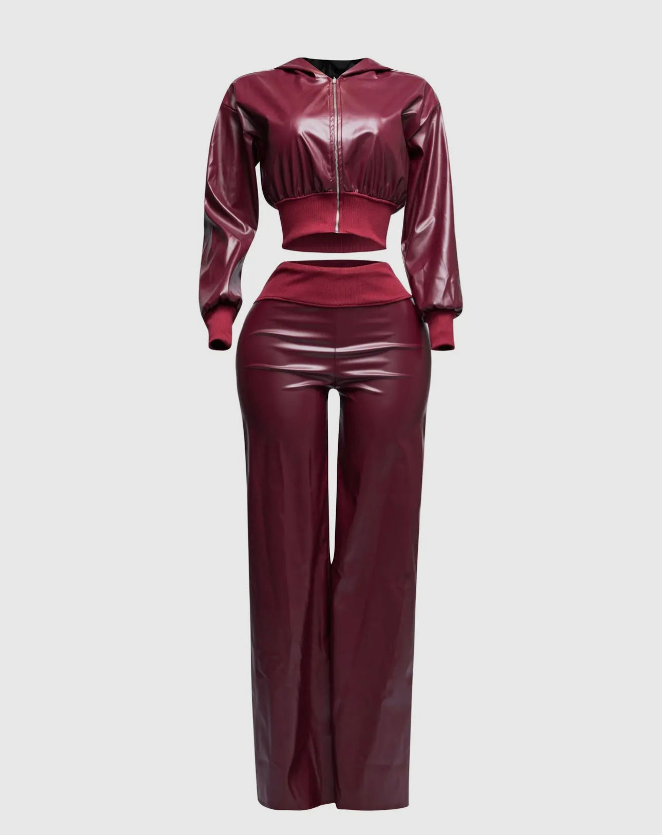 Hoodie jacket & wide leg pants set