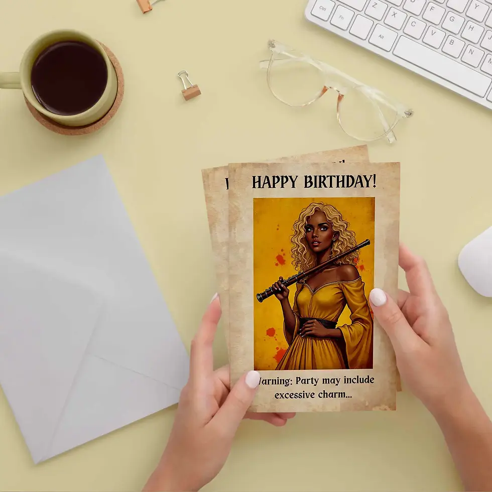 Thumbnail: Hands holding a DnD Birthday Card - cleric - female