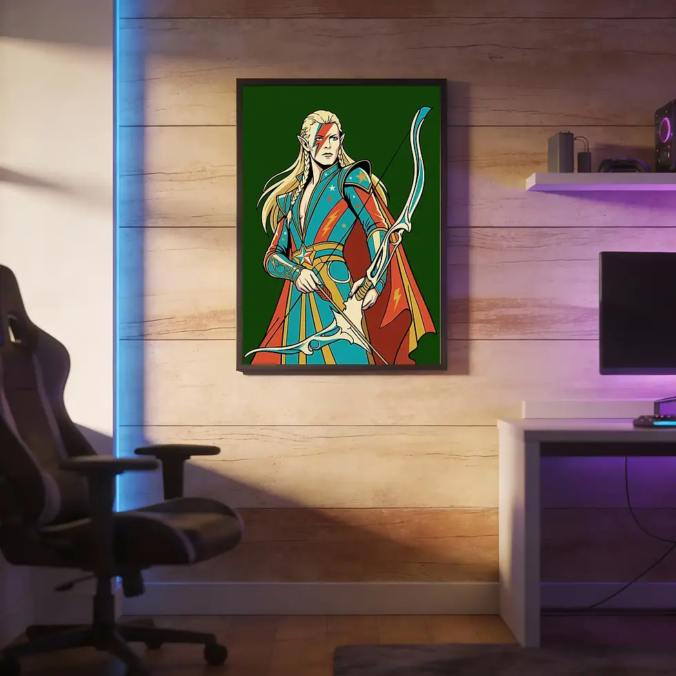 Thumbnail: Lord of the Rings Wall Art - David Bowie Meets Legolas in a games room