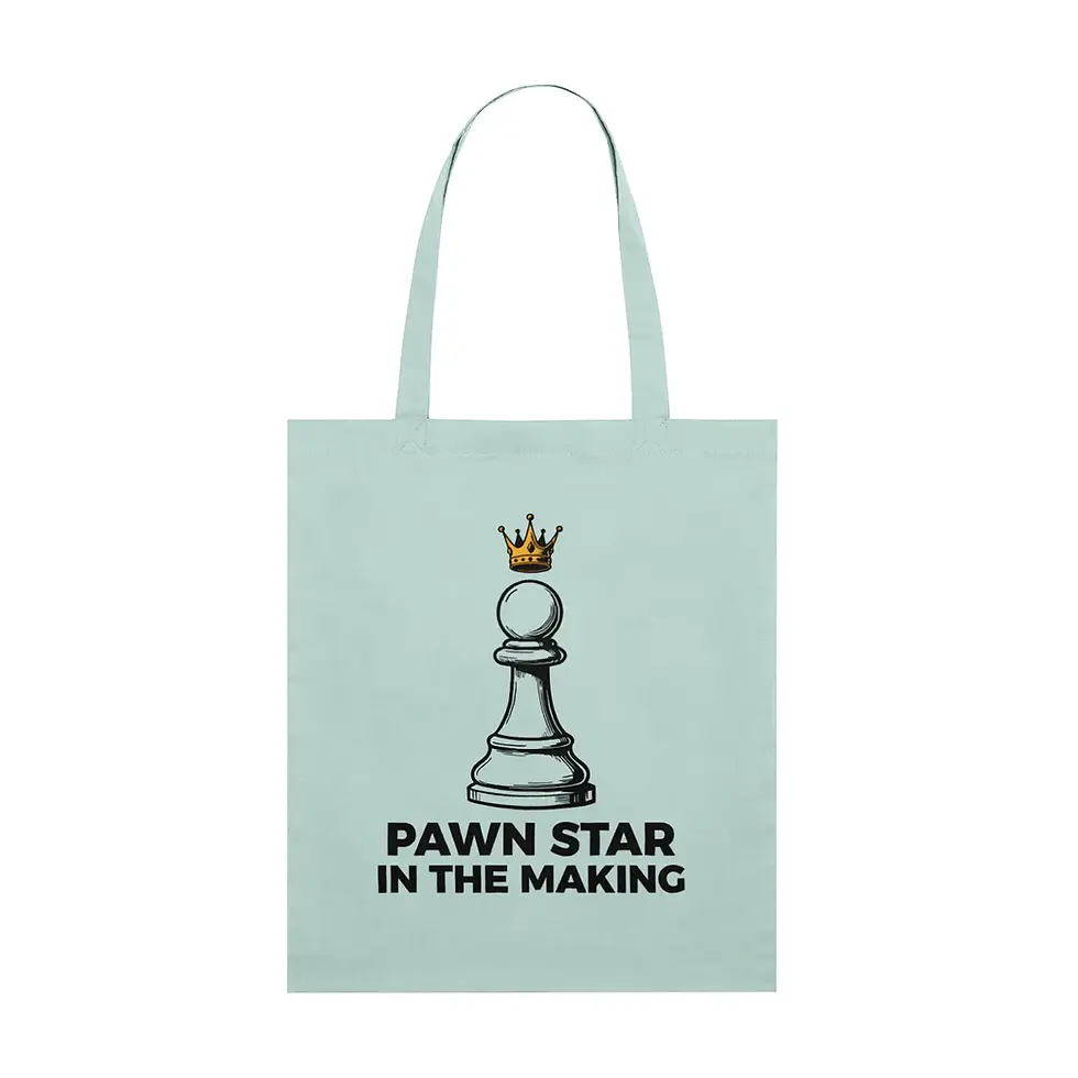 Thumbnail: Funny Chess Tote Bag - Pawn Star - duckegg colour