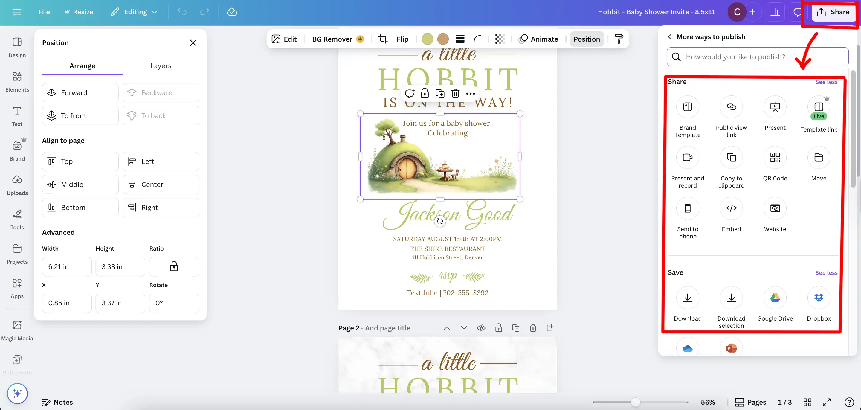 saving and exporting your canva template