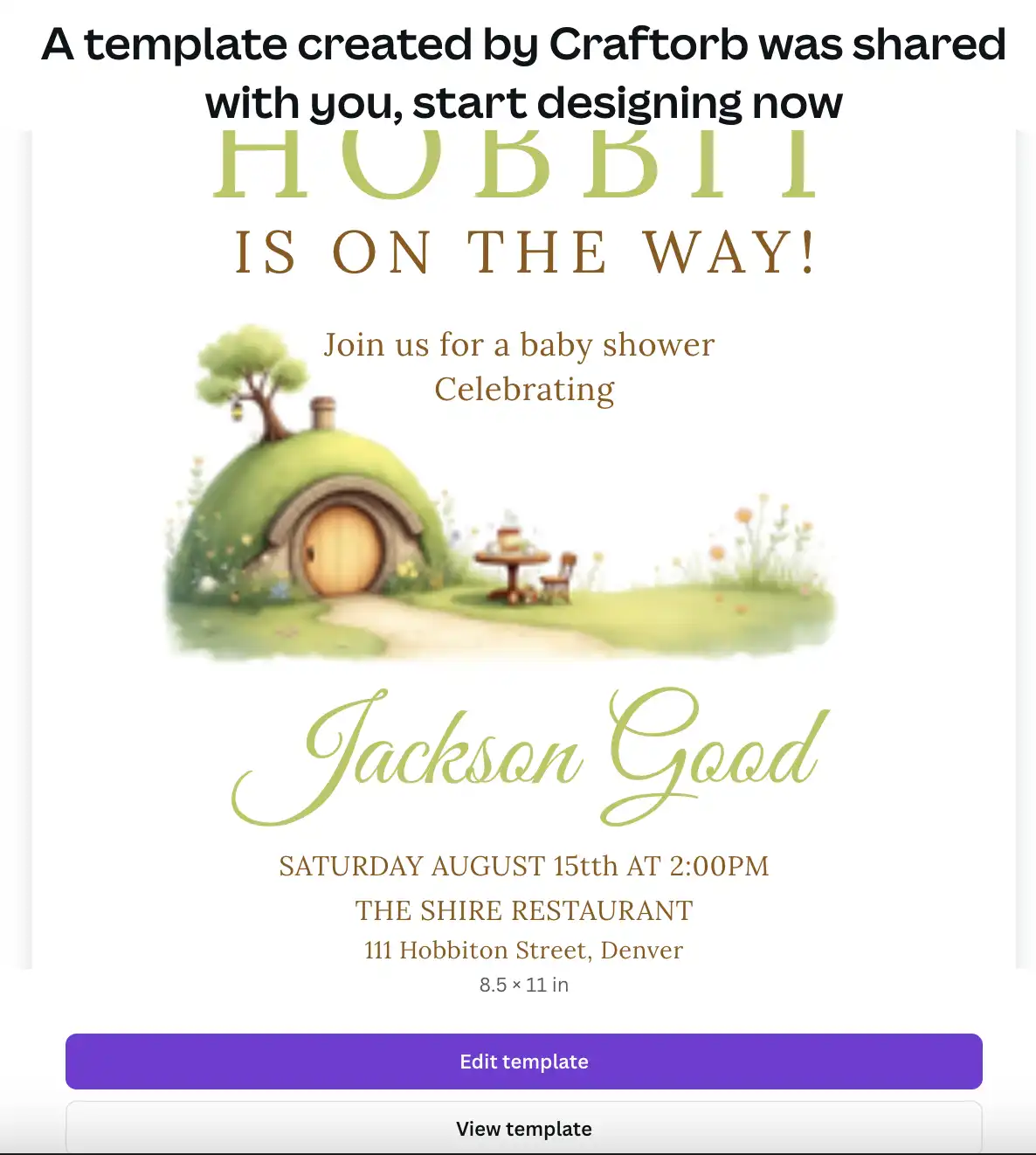 lotr hobbit baby shower invite