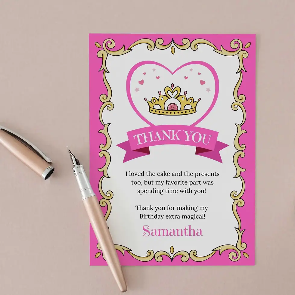 Thumbnail: Princess Party Thank You Card - editable template - pink table