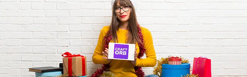 woman with gifts around her