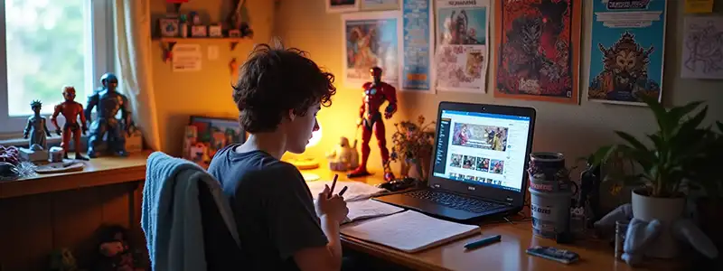 boy on a computer surrounded by geek gifts