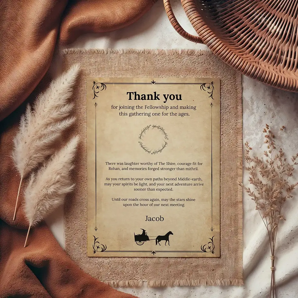 Lord of the rings party - thank you card