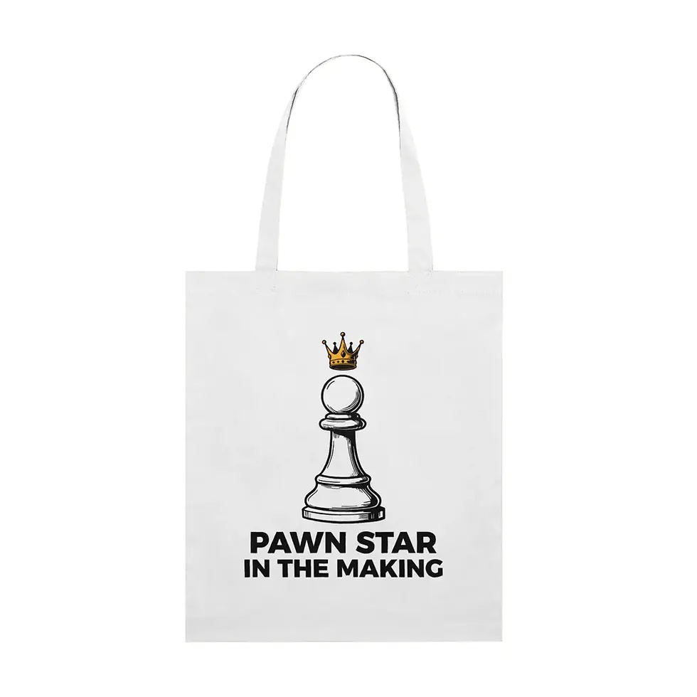 Thumbnail: Funny Chess Tote Bag - Pawn Star - white colour