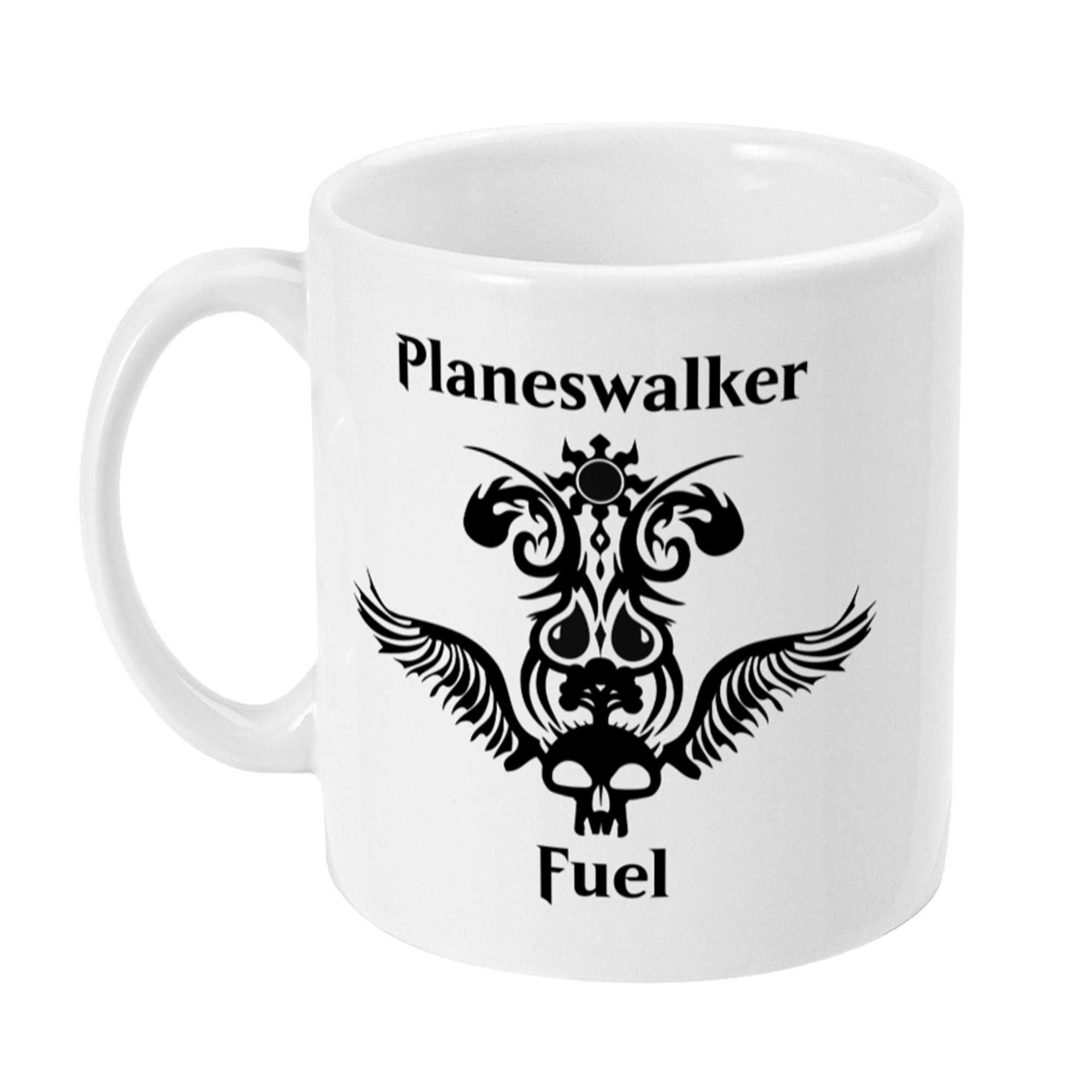 Planeswalker Fuel mug with skull and wings design