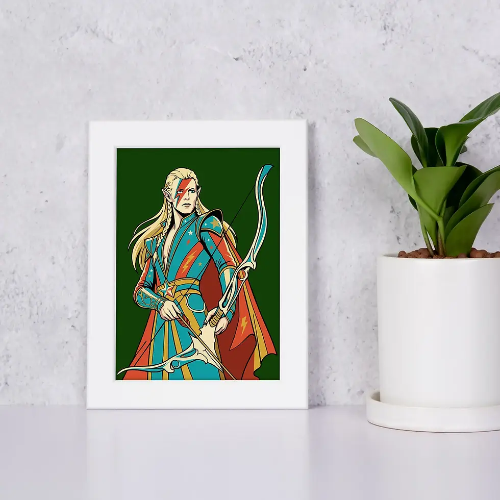 Thumbnail: Lord of the Rings Wall Art - David Bowie Meets Legolas - A5 size