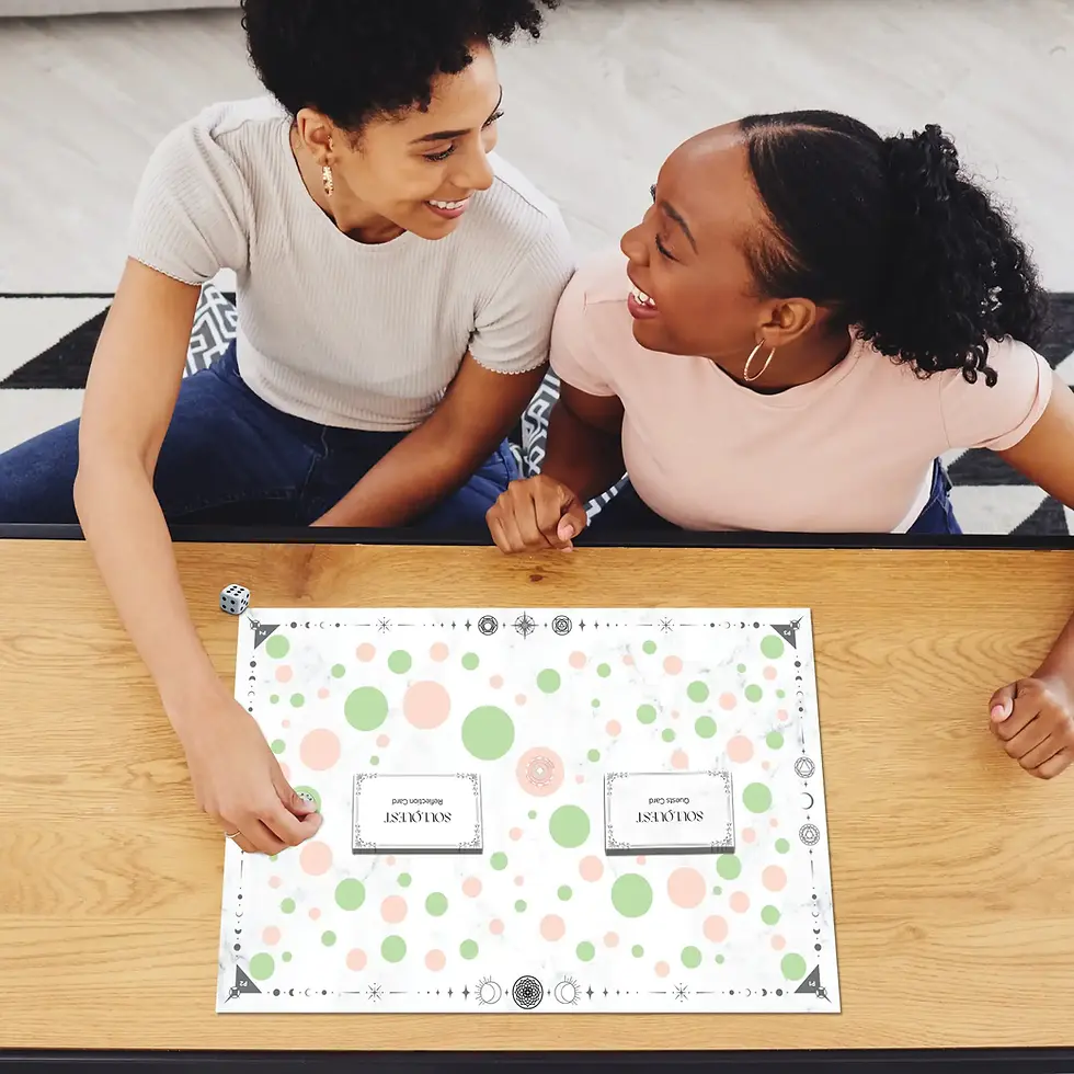 Two people playing a mindfulness board game