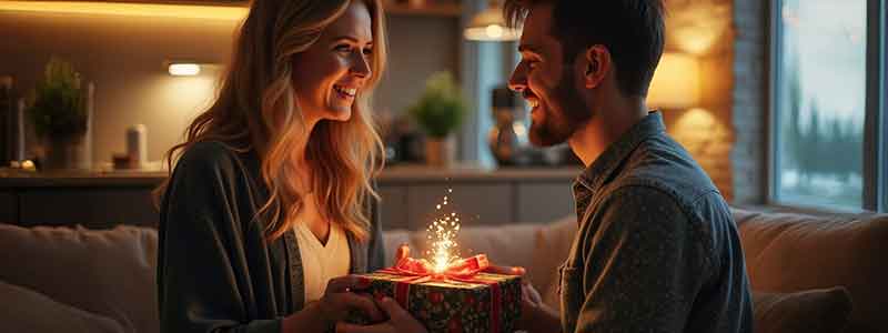 woman gifting a present to a man