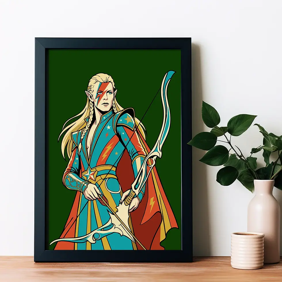 Thumbnail: Lord of the Rings Wall Art - David Bowie Meets Legolas - A3 size