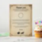 Lord of the rings party - thank you card next to a cake