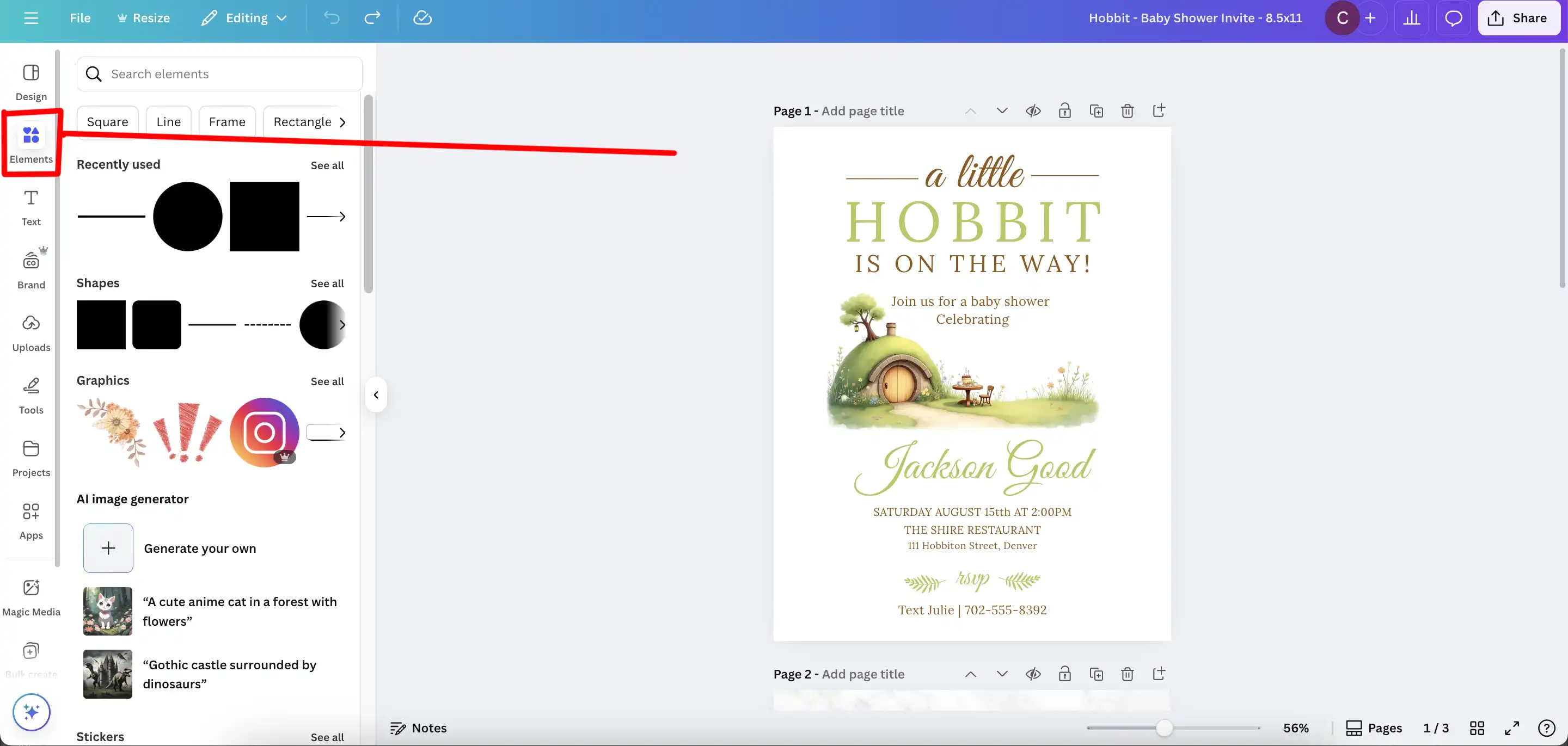 adding elements in canva