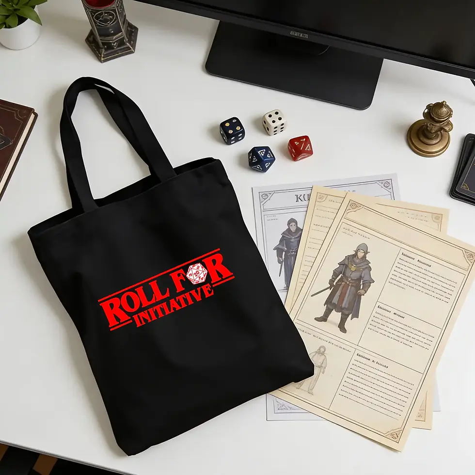 Thumbnail: D&D Tote Bag - Roll For Initiative - black colour - on a desk