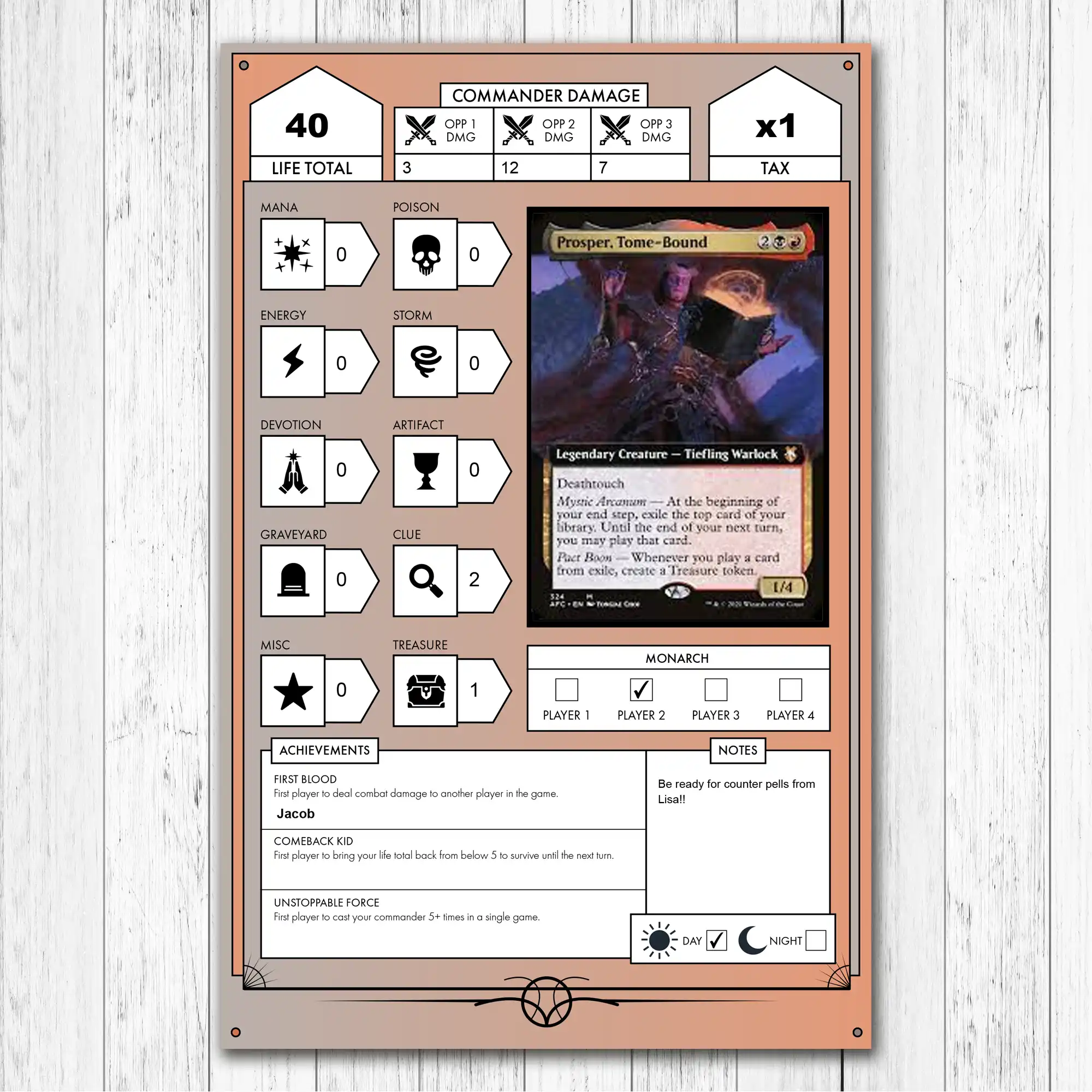 Magic the gathering fillable commander tracker