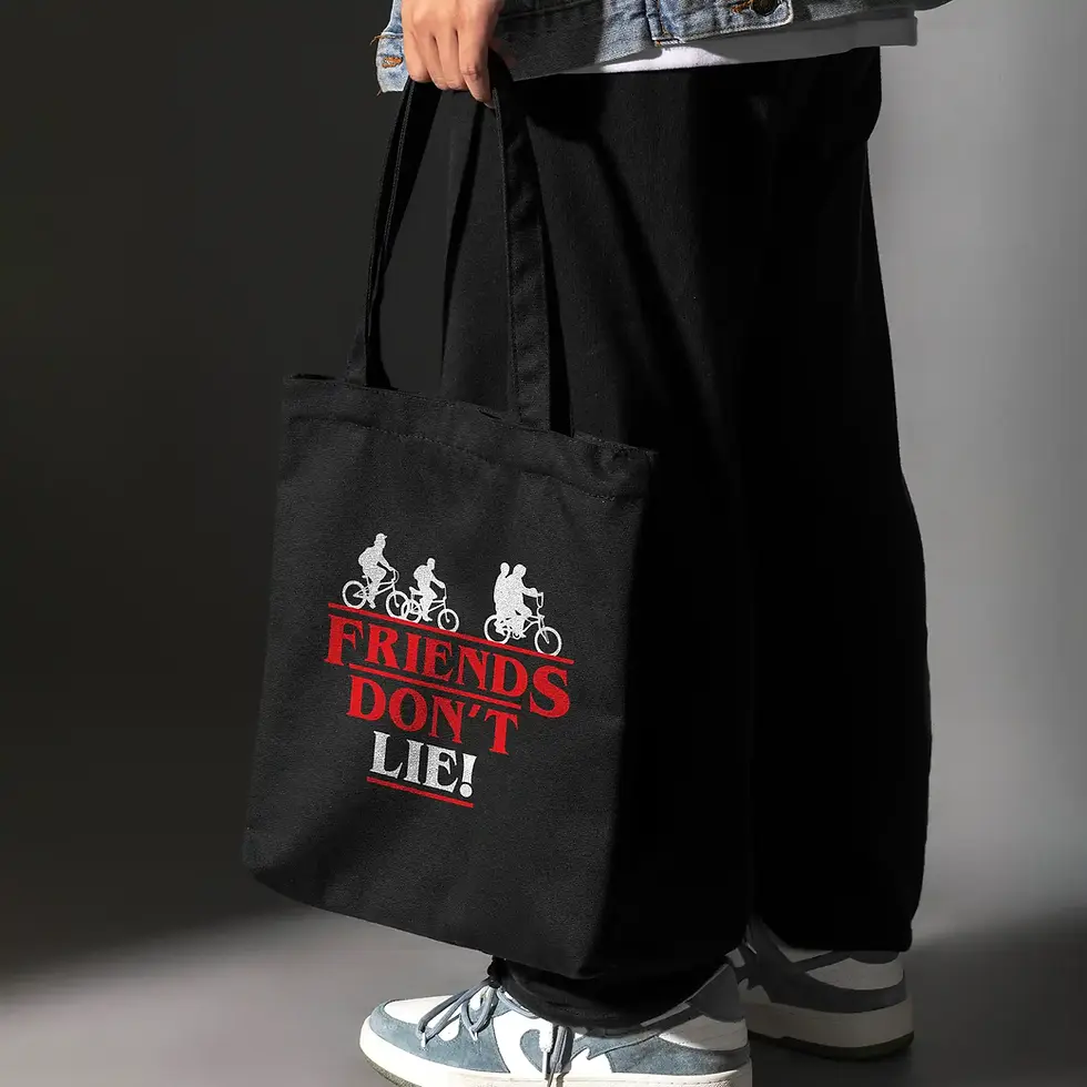 Thumbnail: Stranger Things Tote Bag - Friends Dont Lie - lifestyle image
