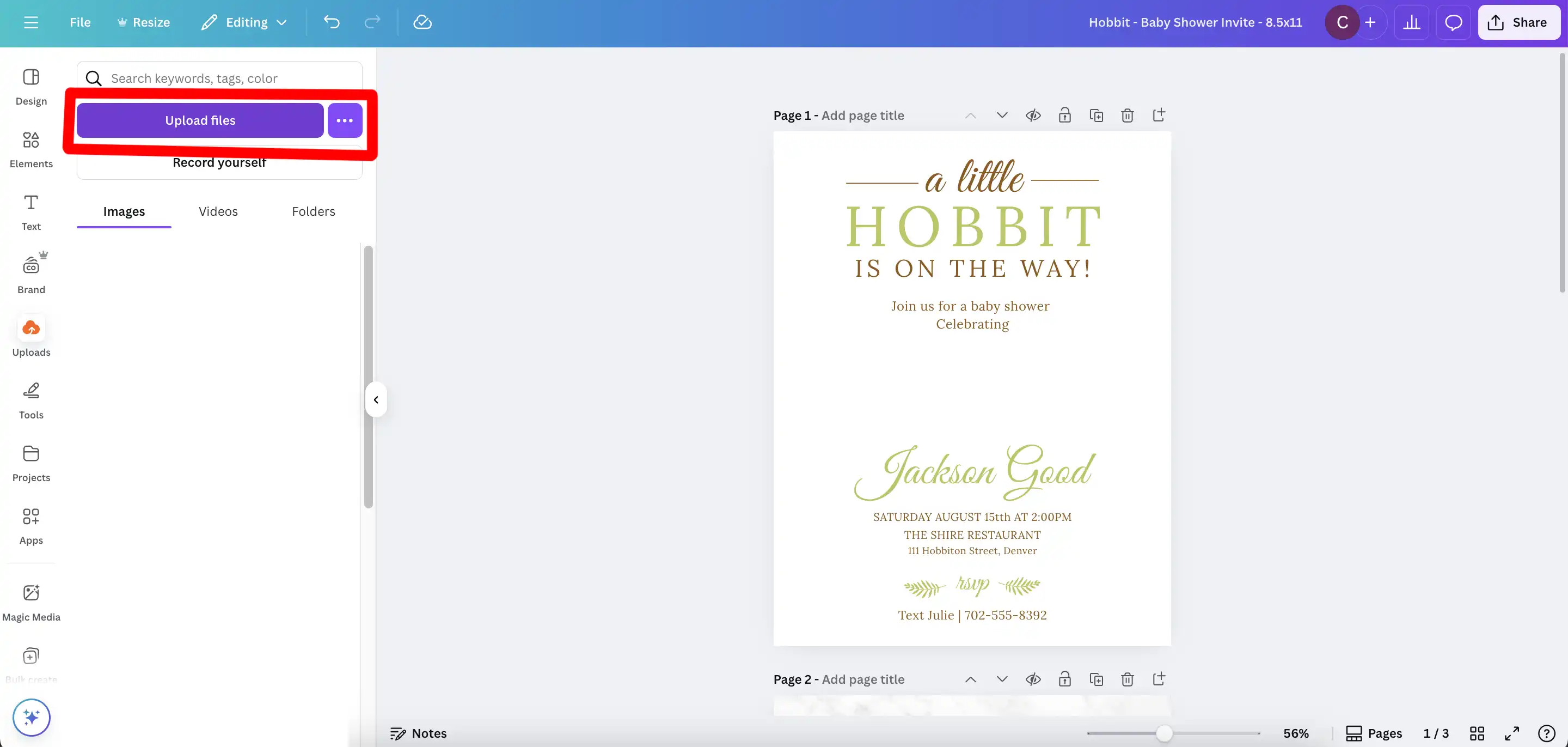 editing a canva template