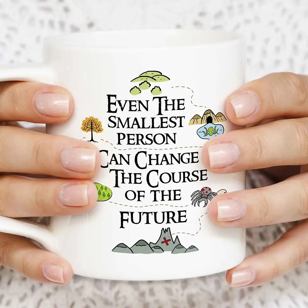 Thumbnail: Hands holding a Lord of the rings mug - inspiring quote