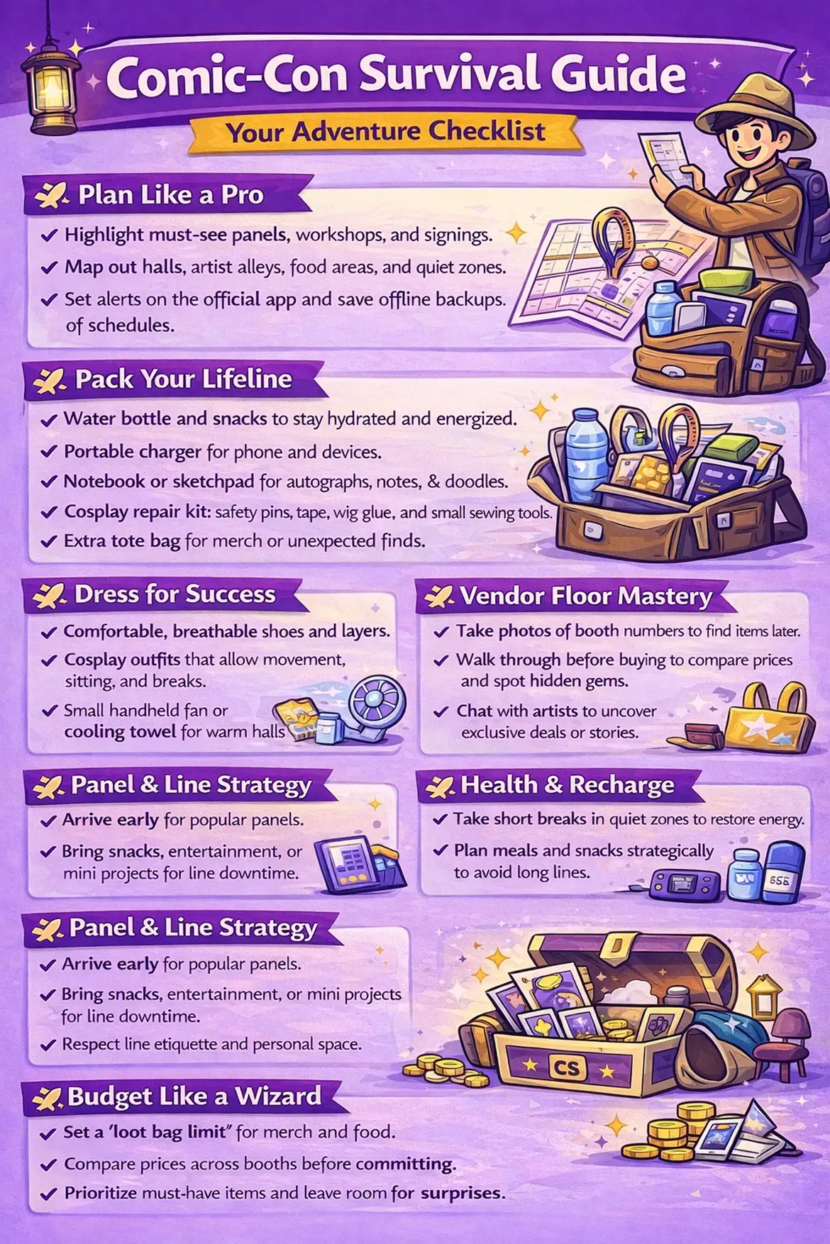 comic con survival check list infographic