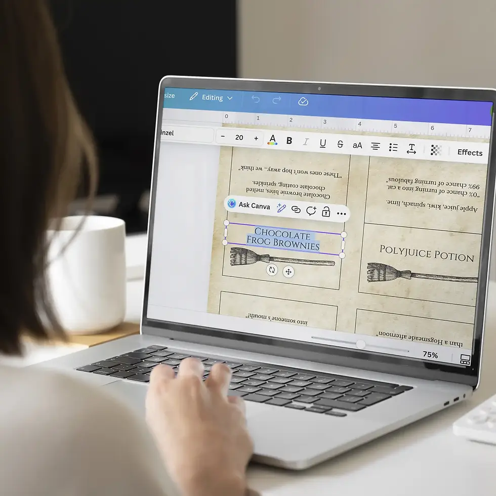 Thumbnail: Harry Potter Party Food Labels - editing on laptop
