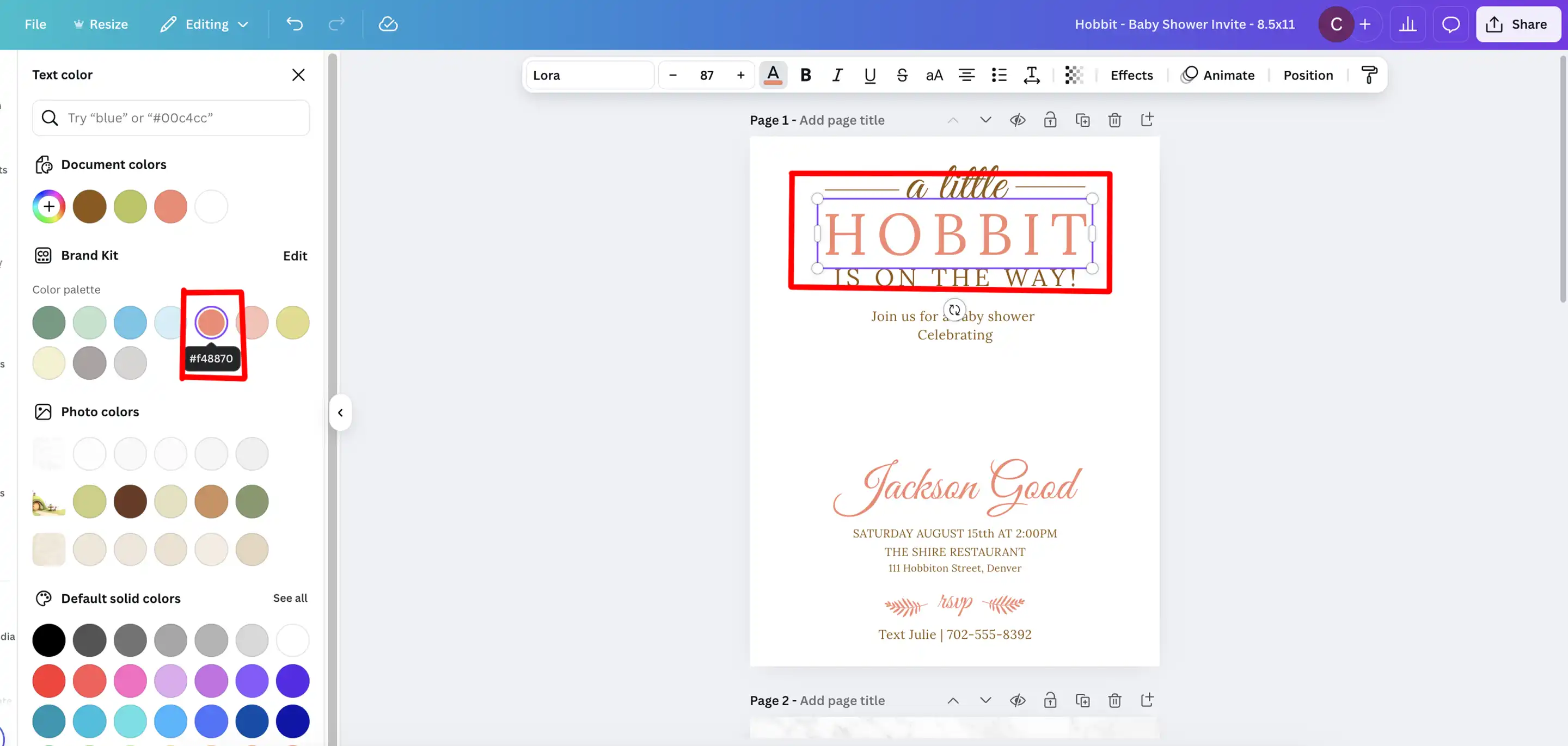 adjusting in fonts in canva