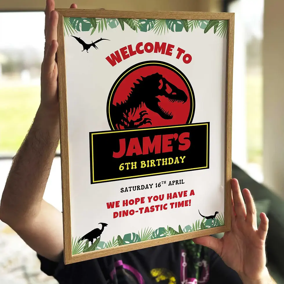 Thumbnail: Dinosaur Party Welcome Sign being hung up