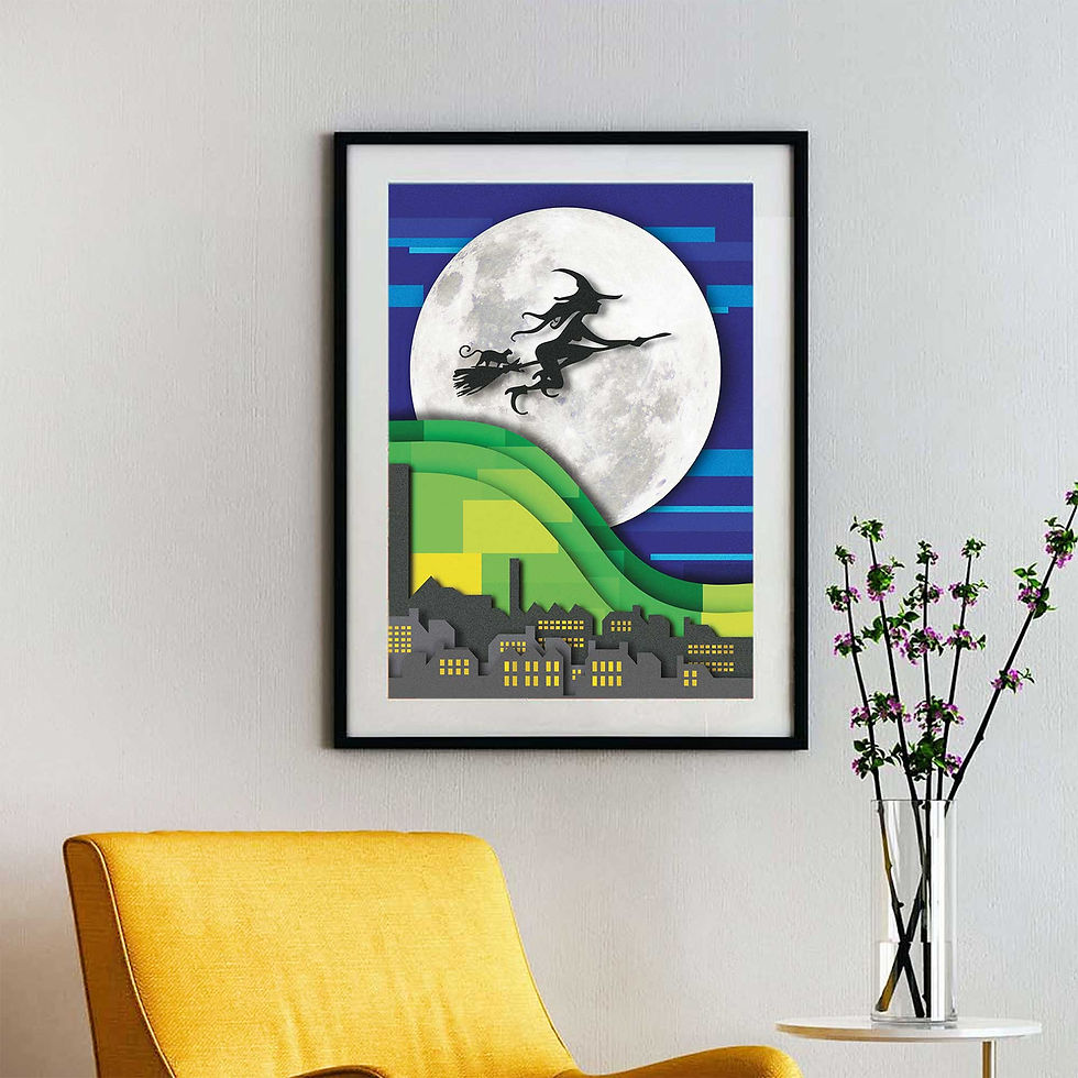 Thumbnail: Witch flying past moon over town