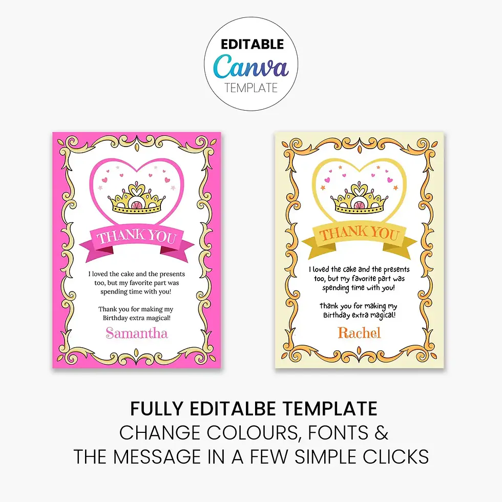 Thumbnail: Princess Party Thank You Card - editable template elements